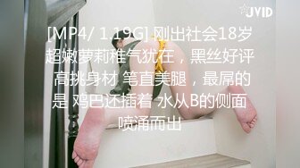 [MP4/ 1.19G] 刚出社会18岁超嫩萝莉稚气犹在，黑丝好评 高挑身材 笔直美腿，最屌的是 鸡巴还插着 水从B的侧面喷涌而出